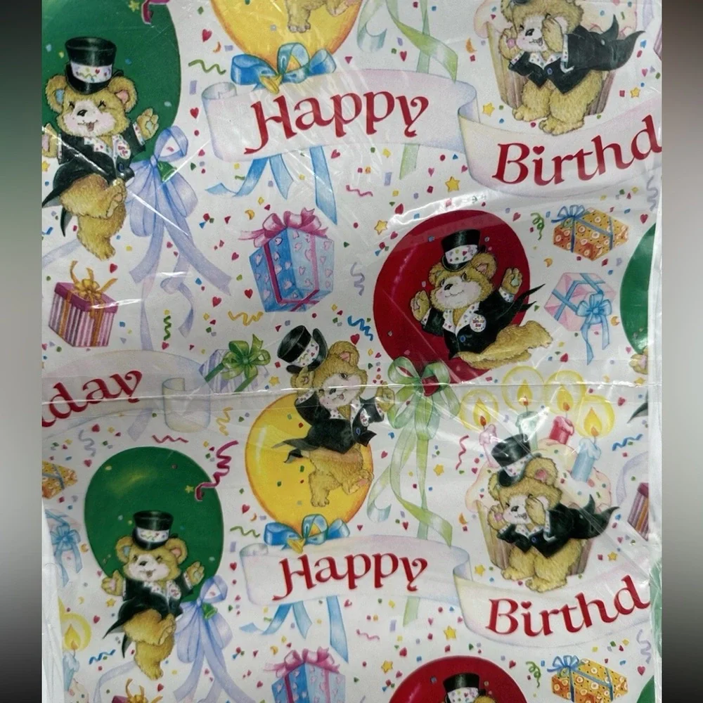 3 Packs New VTG American Greetings Happy Birthday Bears Gift Wrap Sheets